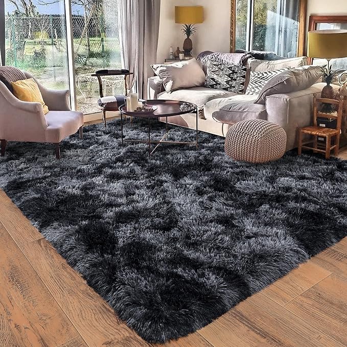 9x12 Area Rug for Living Room, Ultra Soft Large Shag Rug for Bedroom, Upgrade Non-Slip Plush Modern Fluffy Carpet for Kids Boys Girls Room Home Decor Aesthetic, Dark Grey