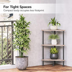 HOOBRO Corner Shelf Stand, Industrial 3-Tier Wall Corner Bookshelf with Metal Frame, Plant Display Shelf, Bookcase for Small Spaces, Living Room, Greige and Black BG30CJ01