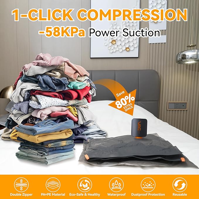 travel vacuum bags with Rechargeable Cordless Pump,18 Pack Vacuum Storage Space Saver Bags,vacuum luggage,Vacuum Seal Bags Seasonal Storage for Clothes Bedding Blanket Pillows Comforters