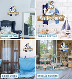 CoTa Global Atlantic Anchor Welcome Nautical Decor Sign - Nautical Themed Wood Sign, Beach Decor for Wall, Novelty White and Blue Starfish and Anchor Wooden Figure, Coastal Wall Decor Sign Accent