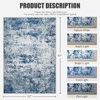 5x7 Area Rug Living Room Rug: Washable Modern Abstract Soft Thin Rug Indoor Floor No Slip Stain Resistant Carpet for Bedroom Dining Room Farmhouse Nursery Home Office - Blue