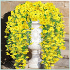 Artificial Hanging Flowers for Outdoors, 6 PCS Silk Morning Glory Artificial Flowers with Eucalyptus Leaves, UV Resistant Fake Flower Realistic Faux Plants for Home Patio Porch Garden Decor, Yellow