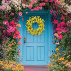 24 Inch Yellow Daisy Wreath, Artificial Spring Summer Wreath with Eucalyptus Leaves, Yellow Forsythia Flowers Front Door Wreath for Indoor Outdoor Home Farmhouse Wall Window Porch Decor