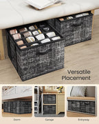 SONGMICS Shoe Organizer for Closet, Set of 2, Shoe Storage Box with Clear Lid, Foldable Fabric Bins, Holds 32 Pairs Total, Reinforced Handles, 16.5 x 16.5 x 12.5 Inches, Ink Black ULSP602B01