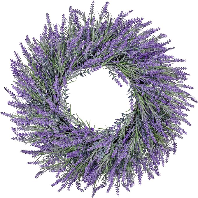 LZNPA 22 Inch Summer Spring Wreaths for Front Door Romance Lavender Wreath, Elegant Artificial Front Door Wreath for All Season Spring Decorations for Home Wall Entryway Farmhouse Porch Room Decor