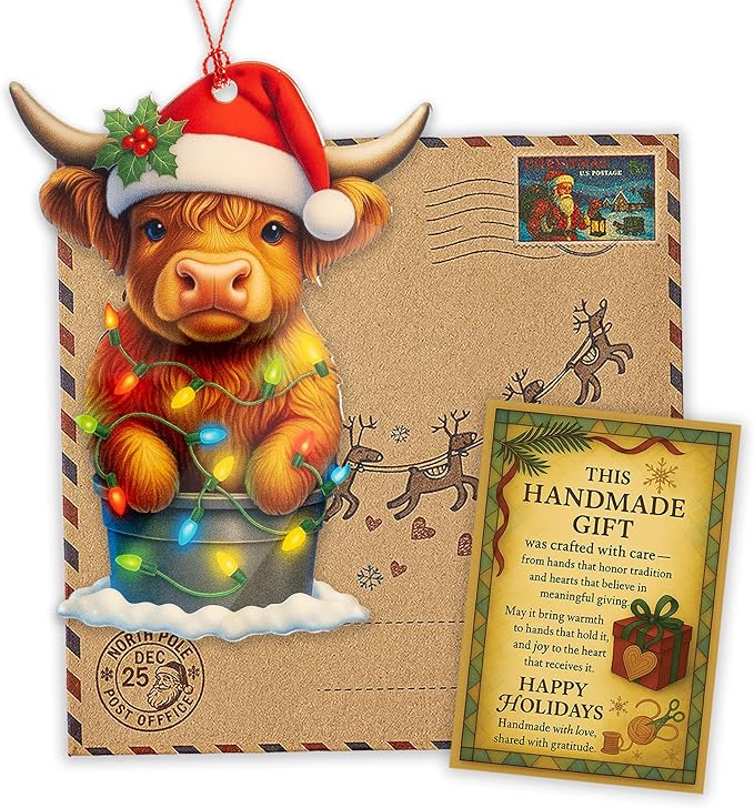 Highland Cow Ornaments for Christmas Tree, Highland Cow Gifts for Women Men, Cow Christmas Decorations, Farmhouse Christmas Ornaments Gift, Xmas Tree Hanging Decor, Animal Lover Gifts