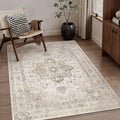 Taupe Area Rug 3x4 Washable Vintage Carpet for Office Kitchen Non Slip Retro Distressed Door Mat Low Pile Soft Oriental Medallion Thin Small Throw Rug Entryway Bedroom Bathroom Dining Room