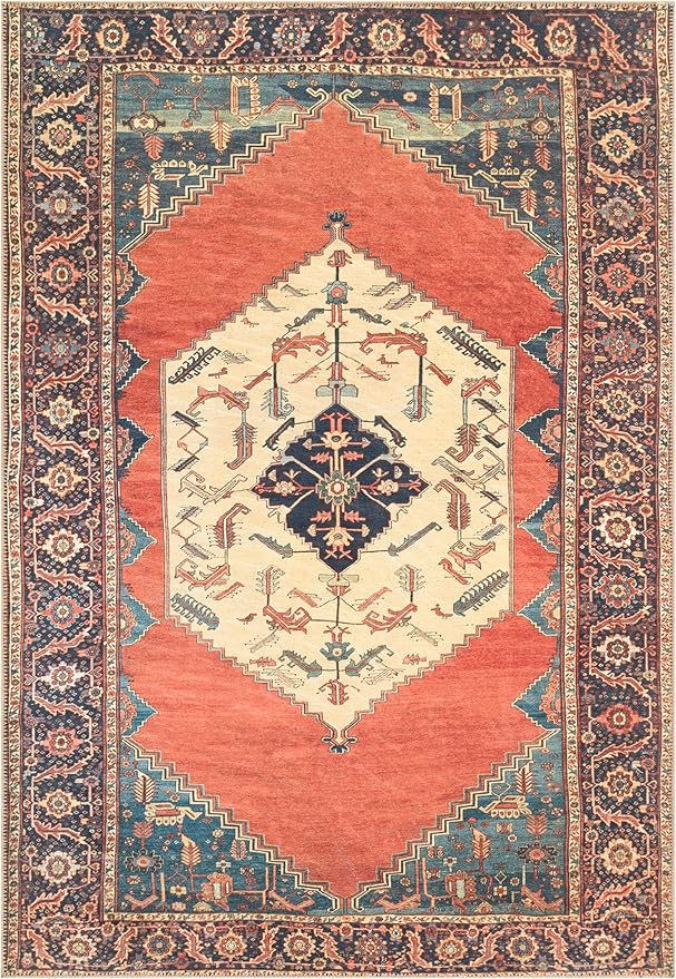 Keen Home Design 6x9 Rug - Machine Washable Area Rug with Non-Slip Backing, Ideal for Living Room, Dining Room, Bedroom - Vintage, Easy Clean, Durable, Low Pile Rug - (6' x 9')