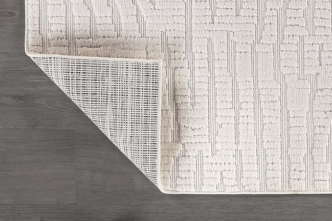 Modern Micro Loop Indoor Area Rugs for Living Room Bedroom Kitchen Geometric Pebble White 4x6 Luxury Durable Low and High Pile Non-Shedding Stain Resistant Soft Area Carpet 4 x 6