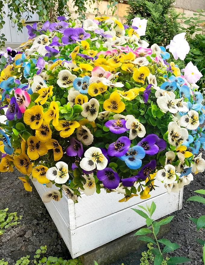 Artificial Flowers for Outdoors Fake Plants, 12pcs Fake Flowers Artificial Plants Outdoor UV Resistant,Silk Faux Flowers Shrubs Greenery Plants for Porch Garden Patio Window Box Decor