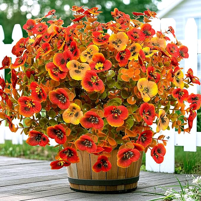 Artificial Mums Fall Flowers for Outdoors, 12pcs Fake Mums UV Resistant Outdoor Artificial Plants, Faux Silk Flowers Plants for Porch,Garden, Patio,Window Box Decoration