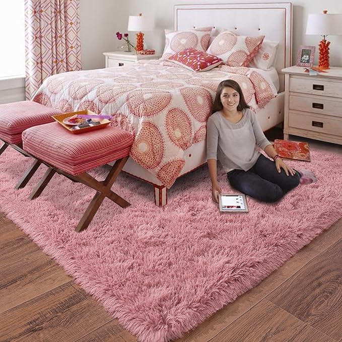Rugs for Living Room 8x10, Soft Shaggy Modern Shag Area Rug for Bedroom, Upgrade Non-Slip Plush Fluffy Carpet for Kids Boys Girls Room Home Decor Aesthetic, Blush