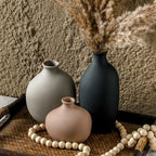 Ceramic Vase Set of 3, Small Modern Rustic Pottery Vases for Home Decor,Farmhouse Flower Vase for Pampas Grass, Dried or Fresh Flowers, Decorative Vases for Living Room, Bedroom, Bookshelf, or Table.