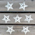 3.8-Inch Metal Barn Star，Metal Star for Outside Texas Stars Art Rustic Vintage Western Country Home Farmhouse Wall/Door Decor,Set of 12. (White)