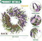 Sggvecsy Purple Daisy Wreath 24 Inch Spring Summer Wreath with Fake Silk Floral Green Eucalyptus Leaves and Lavender for Front Door Window Wall Wedding Farmhouse Festival Decor