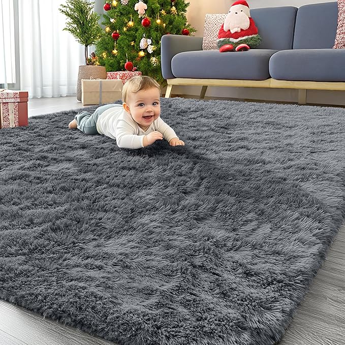 OLANLY 5x12 Machine Washable Large Area Rugs for Living Room, Bedroom, Soft Fluffy Shaggy Bedside Rug, Indoor Floor Carpet for Kids Girls and Boys, Dorms, Nursery, Home Decor Aesthetic, Grey