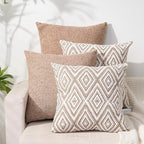 HPUK Decorative Throw Pillow Covers Set of 4 Geometric Design Linen Cushion Cover for Couch Sofa Living Room, 20"x20" inches, Light Brown