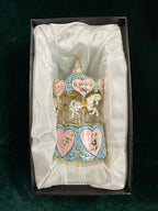 Carousel Music Box Figurine, Blue/Pink Enamel, Heart & Rose Golden Details, Ideal Home Decor & Gift Giving