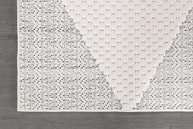 Modern Micro Loop Indoor Area Rugs for Living Room Bedroom Kitchen Geometric Triangle White 5x7 Luxury Durable Low and High Pile Non-Shedding Stain Resistant Soft Area Carpet 5 x 7