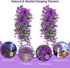 Artificial Hanging Flowers for Outdoors, 2 PCS UV Resistant Faux Silk 150 Morning Glory Each Trailing Vines, Fake Plants for Spring Outdoor Garden Planter Porch Patio Decoration, Purple