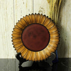 CVHOMEDECO. Sunflower Shape Plate Primitives Rustic Display Wooden Plate Home and Office Décor Art, 11 Inch (Mustard Plate Only)