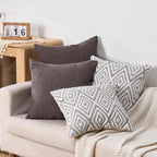 HPUK Decorative Throw Pillow Covers Set of 4 Dark Gray Geometric Design Linen Cushion Cover for Couch Sofa Living Room, 18"x18", Natural