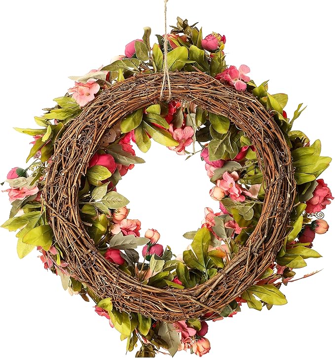 Peony Wreaths for Front Door | 23 inch Spring Front Door Wreath Summer Fall Wreaths for Outside Door or Window Decor