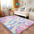 Rainbow Rug for Living Room, 8x10 Area Rug for Cute Girls Room, Bedside Indoor Floor Fluffy Shag Carpet, Plush Soft Rug for Bedroom Nursery Dorm Home Decor