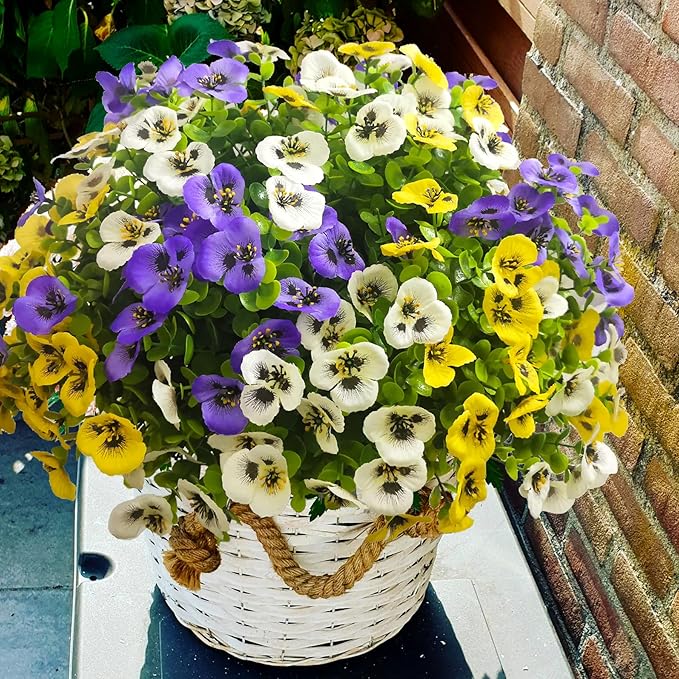 Artificial Flowers for Outdoors Fake Plants, 14 pcs Fake Flowers Artificial Plants Outdoor UV Resistant, Silk Faux Flowers Shrubs Greenery Plants for Porch Garden Patio Window Box Decor
