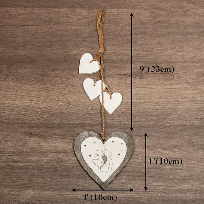 Sun&Beam Heart-Shaped Wooden Decorative Seven Styles Hanging Handmade Hearts Ornaments for Wedding Party Valentine Christmas Home Decoration Car Décor (All-7Pcs, 1Pcs)