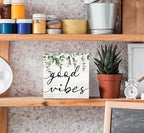 SRADMO Botanical Eucalyptus Leaves Wood Box Sign Desk Decor, Rustic Eucalyptus Leaves Wooden Block Box Sign Decoration For Home Office Shelf Table Decor