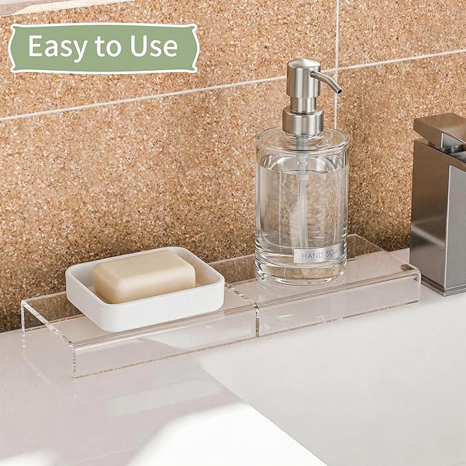 Acrylic Shelf Riser 6x3.9x1 pack of 2, Countertop Acrylic Display Storage Organizer for Shoes, Glasses, Plants, Home Decors, Perfume, Books, Dolls, 6x3.9x1 Inch