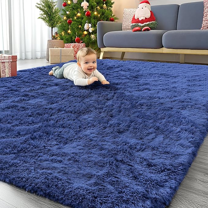 OLANLY 6x8 Machine Washable Large Area Rugs for Living Room, Bedroom, Soft Fluffy Shaggy Bedside Rug, Indoor Floor Carpet for Kids Girls and Boys, Dorms, Nursery, Home Decor Aesthetic, Navy Blue