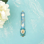 Matashi Hand Painted Light Blue Enamel Mezuzah Case Embellished with Star of David, Peace Dove, and Priestly Hoshen Breastplate with Blue Crystals - Jewish Home Door Decor, Housewarming Judaica Gift