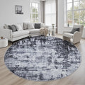 Round Area Rug for Living Room: 6 ft Washable Modern Abstract Soft Thin Rug Indoor Floor No Slip Stain Resistant Carpet for Bedroom Dining Room Farmhouse Nursery Home Office - Dark Black