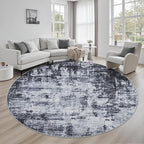 Round Area Rug for Living Room: 6 ft Washable Modern Abstract Soft Thin Rug Indoor Floor No Slip Stain Resistant Carpet for Bedroom Dining Room Farmhouse Nursery Home Office - Dark Black