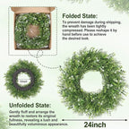 24 Inch Summer Wreaths for Front Door Wreath Spring Outdoor Green Door Wreath for All Seasons Porch Living Room Bedroom Window Wall Indoor Outdoor Farmhouse Home Decoration