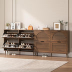 Shoe Cabinet for Entryway with 4 Flip Drawers, Slim Wooden Shoe Storage Organizer with Modern Fluted Pannel，Freestanding Narrow Hidden Shoe Rack for Hallway, Foyer, Living Room