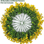 Lnoicy 20 Bundles Artificial Flowers for Outdoor Fake Plants for Spring Decoration,Faux Eucalyptus Flowers for Planter UV Resistant Lifelike for Home Porch Garden（Yellow）
