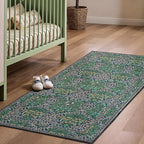 Lessymo 2x4 Small Runners for Kitchen, Washable Entryway Rugs Non-Slip Door Mat Indoor Entrance, Soft Vintage Runner Rugs for Hallways Bathroom Bedroom, Boho Floral Design, Forest Green