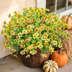 Artificial Flowers for Outdoors Daisy 12 Bundles for Home Decoration, Faux Flower Fake Plants Outside Decoration with Eucalyptus UV Resistant for Planter Porch Patio Yard Garden Yellow