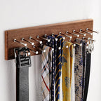 TreeHouse London Tie Rack Organizer – Holds 40 Large Ties – Solid Wood & Sturdy Metal Storage Holder for Closet – Wall Mounted Tie Display Hanger for Wall, Bedroom - (Walnut Tie Rack) 16" L X 4.25" H