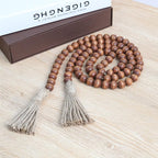 58in Wood Bead Garland with Tassels, Farmhouse Rustic Country Decor Prayer Boho Wall Hanging Decoration (Brown)