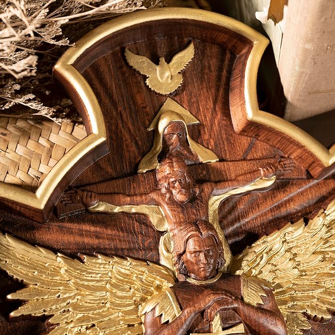 BGCOPPER Saint Michael Cross Wall Decor, Wooden Holy Trinity Crucifix Wall Cross, Jesus Cross for Wall Hanging Christmas Gift (20 Inch)