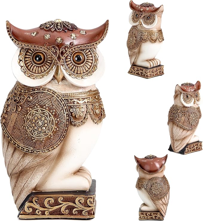 Owl Statue for Home Decor Accents, Shelf Bookshelf Table Office Living Room Decor Owl Figurine, Ideal Gifts for Bird Lovers, Antique Golden Color