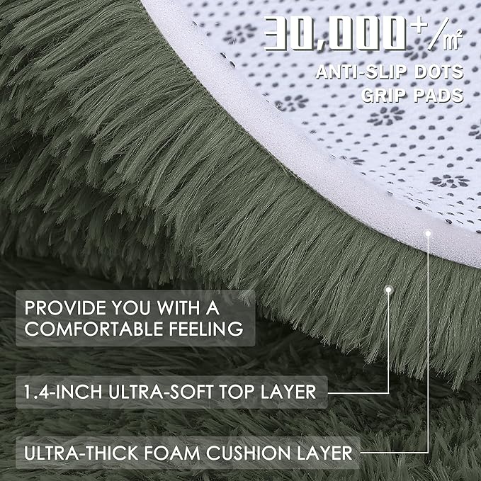 OLANLY 9x12 Machine Washable Large Area Rugs for Living Room, Bedroom, Soft Fluffy Shaggy Bedside Rug, Indoor Floor Carpet for Kids Girls and Boys, Dorms, Nursery, Home Decor Aesthetic, Olive Green