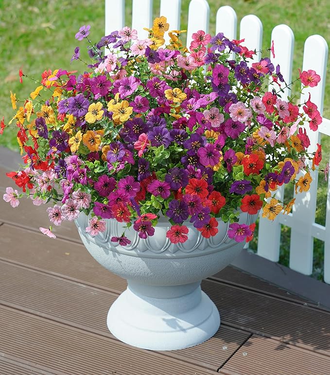 Artificial Fake Plants Flowers for Outdoor Decoration, 12 Bundles Faux Silk Daisy Look Real UV Resistant for Outside Home Porch Patio Planter Decor