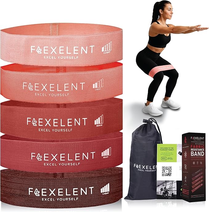 Fabric Resistance Bands for Working Out – 5 Strength Levels from Extra Light to Extra Heavy – Thick Workout Bands for Legs, Glutes, HIPS, Stretching, Strength Training with Storage Bag