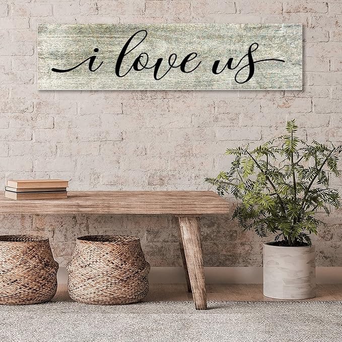 Rustic Wood Sign I Love Us Inspirational Quote Distressed Look Decorative Wooden Sign Vintage Wall Hanging Art Plaque Wall Decoration Home Decor for Farmhouse Room Door Porch Family Sign