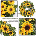 24 Inch Large Sunflower Spring Summer Wreath for Front Door, All Season Wreath with Bow Wreaths for Unique Housewarming Gift, Porch Wall Farmhouse Home Wedding Holiday Decor